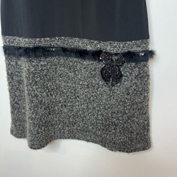 Joseph Ribkoff Women’s Size 6 Boucle Sequined Bow Sheath Dress Black Grey Beaded - Picture 3 of 15